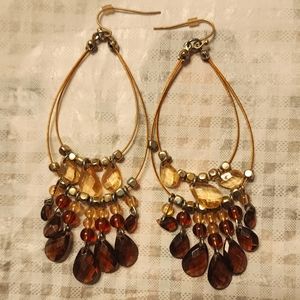 Costume Brown, Peach and Gold Dangle Earrings
